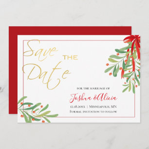 Watercolor Mistletoe Holiday Wedding Save The Date