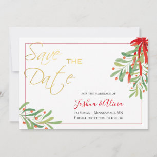 Watercolor Mistletoe Holiday Wedding Save The Date