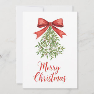 Watercolor Mistletoe Merry Christmas Holiday Card