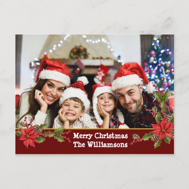 Watercolor Mistletoe Red Band Christmas Photo Holiday Postcard (Front)