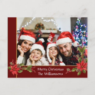 Watercolor Mistletoe Red Gold Ribbon Frame Photo Holiday Postcard