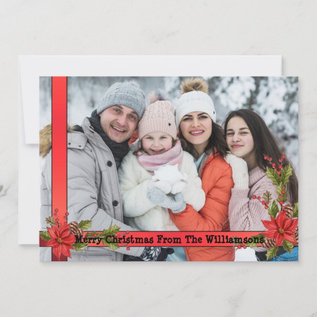 Watercolor Mistletoe Red Ribbon Frame Christmas Holiday Card (Front)