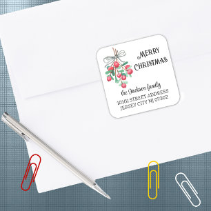 Watercolor Mistletoe Return Address Christmas (20) Square Sticker