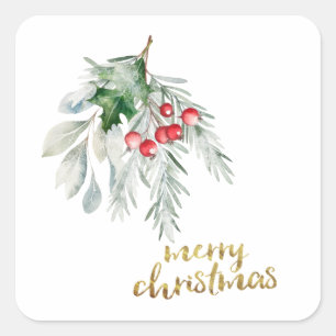 Watercolor Mistletoe Square Sticker