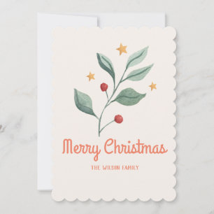 Watercolor mistletoe Star christmas Holiday Card