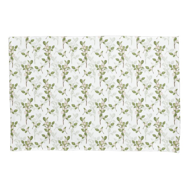 Watercolor Mistletoe Winter Plant Seamless Pattern Pillowcase (Front-Left)