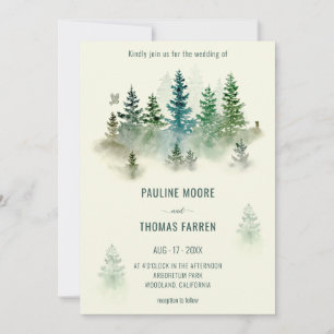 Watercolor Misty Forest Retro Rustic Wedding Invitation