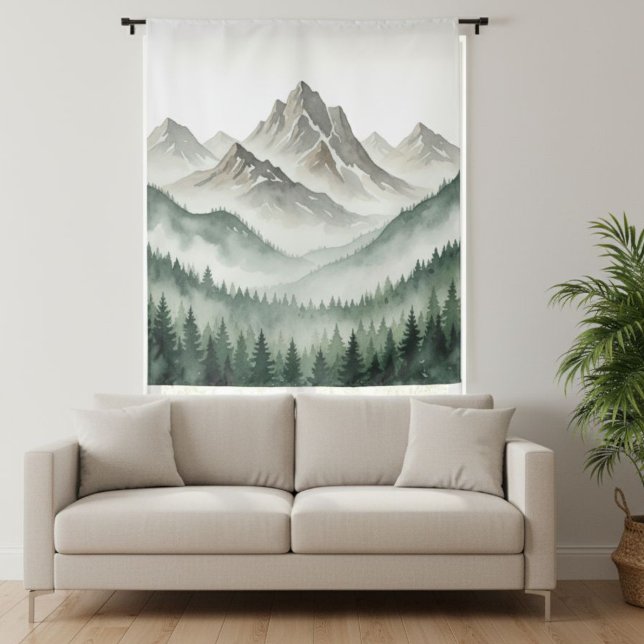 Watercolor Misty Mountain and Pine Forest Tapestry (Creator Uploaded)