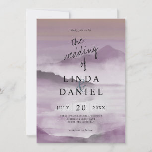 Watercolor Misty mountains blush pink wedding Invitation