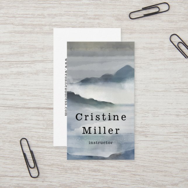 Watercolor misty mountains business card (Front/Back In Situ)