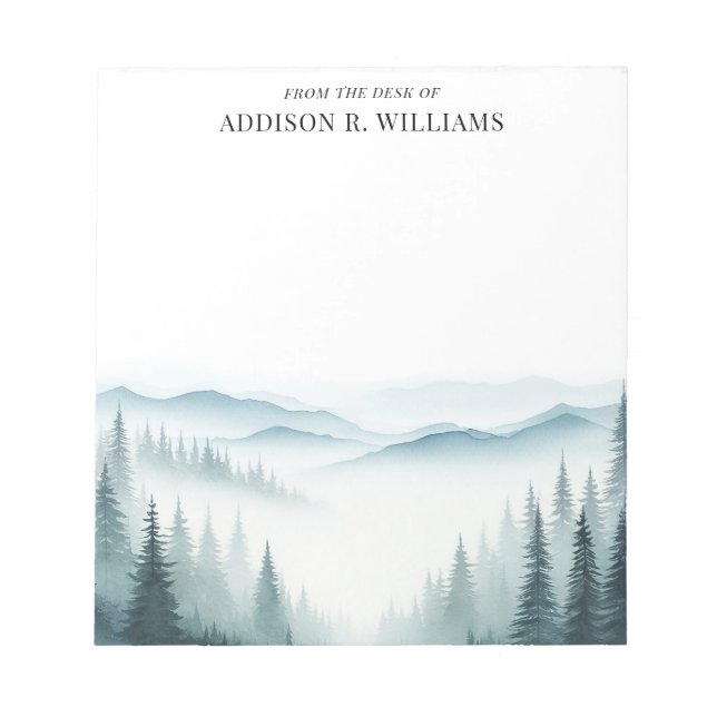 Watercolor Misty Mountains From The Desk Of Notepad (Front)