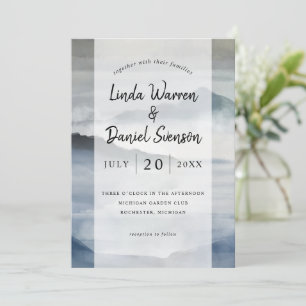 Watercolor Misty mountains indigo blue wedding Inv Invitation