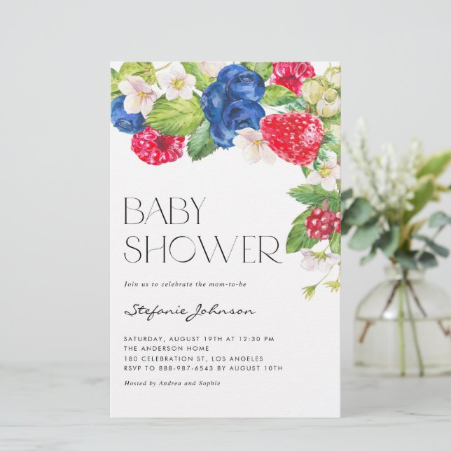 Watercolor Mixed Berries Baby Shower Invitation (Standing Front)