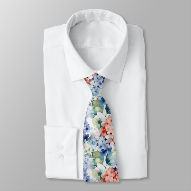 Watercolor Mixed Colour Hydrangea Flowers  Tie (Tied)