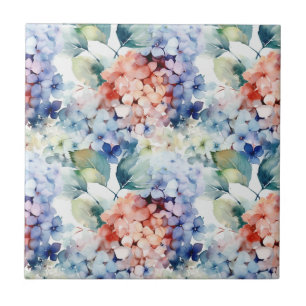 Watercolor Mixed Colour Hydrangea Flowers  Tile