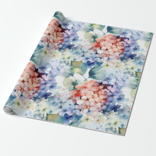 Watercolor Mixed Colour Hydrangea Flowers  Wrapping Paper