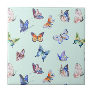 Watercolor Mixed Colourful Butterflies Tile