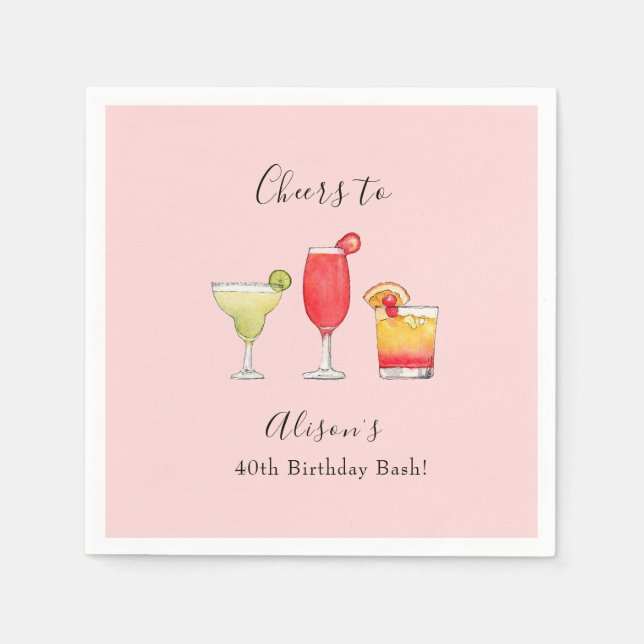 Watercolor Mixed drinks Birthday party Invitation Napkin (Front)