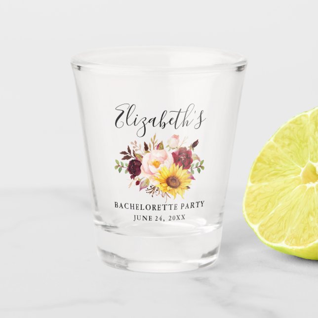 Watercolor Mixed Floral Bachelorette Party Shot Glass (Front)