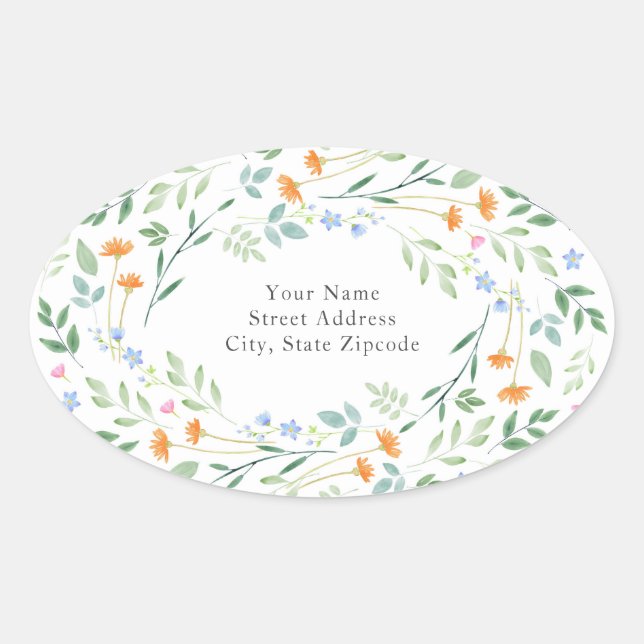 'Watercolor Mixed Floral Frame'  Address Label (Front)