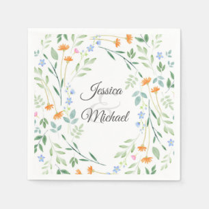 Watercolor Mixed Floral Frame Napkin