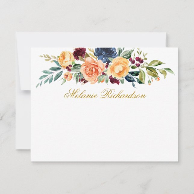 Watercolor Mixed Floral Gold Personalised Card (Front)