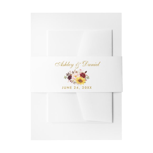 Watercolor Mixed Floral Gold Wedding Invitation Belly Band (Front Example)