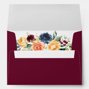 Watercolor Mixed Floral Greenery Wedding Burgundy Envelope