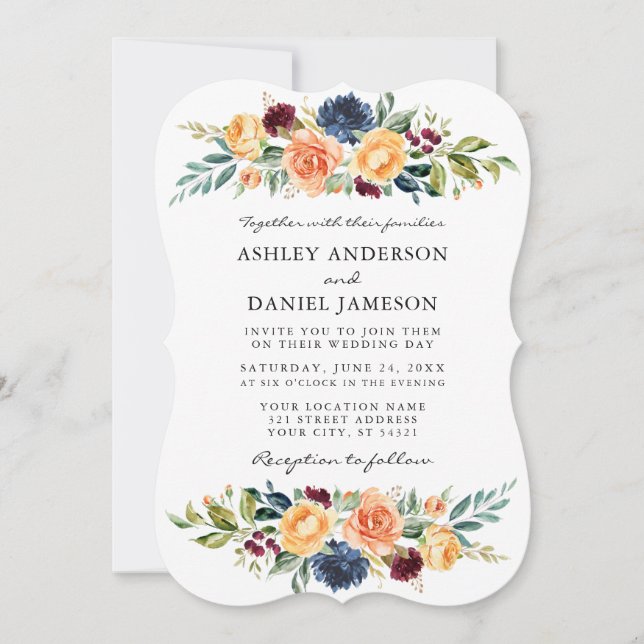 Watercolor Mixed Floral Greenery Wedding Invitation (Front)