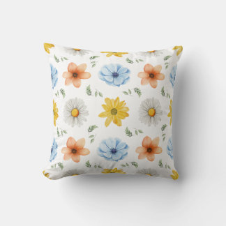 Watercolor Mixed Floral Print Pattern Cushion