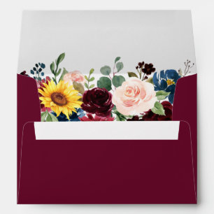 Watercolor Mixed Floral Wedding Burgundy Envelope