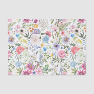 Watercolor Mixed Garden Flowers Tissue Paper
