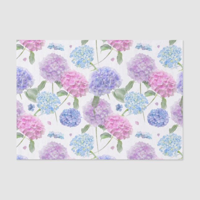 Watercolor Mixed Garden Hydrangea Flowers  Tissue Paper (Front)