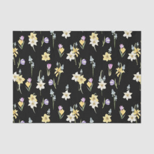 Watercolor Mixed Garden Spring Flowers Black Tissue Paper