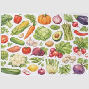 Watercolor Mixed Summer Vegetables and Herbs Tissue Paper