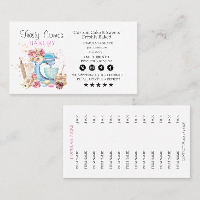 Watercolor Mixer Cake Bakery  Business Card (Front/Back)