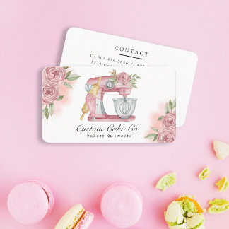 Watercolor Mixer Cake + Bakery Pink Business Card