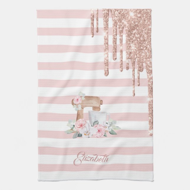 Watercolor Mixer,Flowers,Glitter Drips, Stripes   Tea Towel (Vertical)