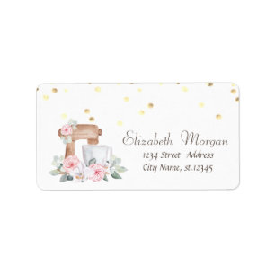 Watercolor Mixer Flowers Gold Confetti   Label