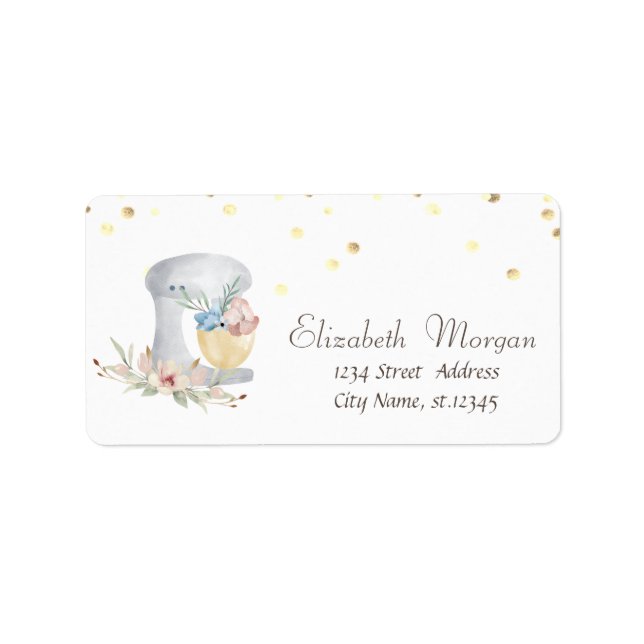 Watercolor Mixer Flowers Gold Confetti White Label (Front)