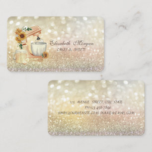 Watercolor Mixer Sunflowers Bokeh Bakery Business Card