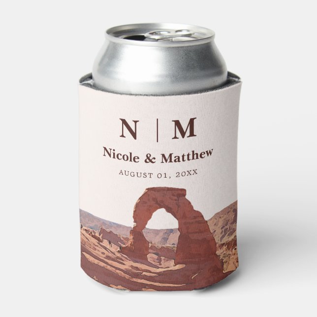 Watercolor Moab Arches Park Utah Wedding Can Cooler (Can Front)