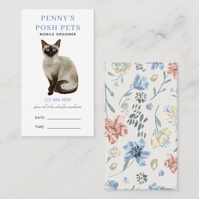 Watercolor Mobile Pet Groomer  Appointment Card (Front/Back)