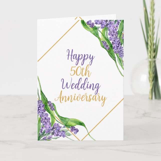 Watercolor Modern 50th Wedding Anniversary Card (Front)