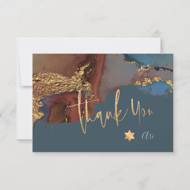 Watercolor Modern Abstract Mitzvah THANK YOU   Card (Front)