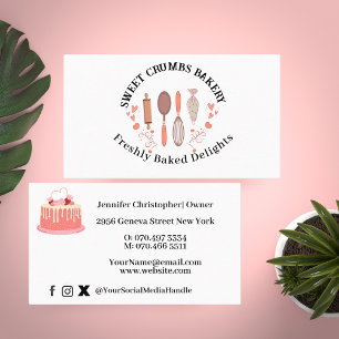 Watercolor modern Baking &Cooking Utensils Bakery Business Card