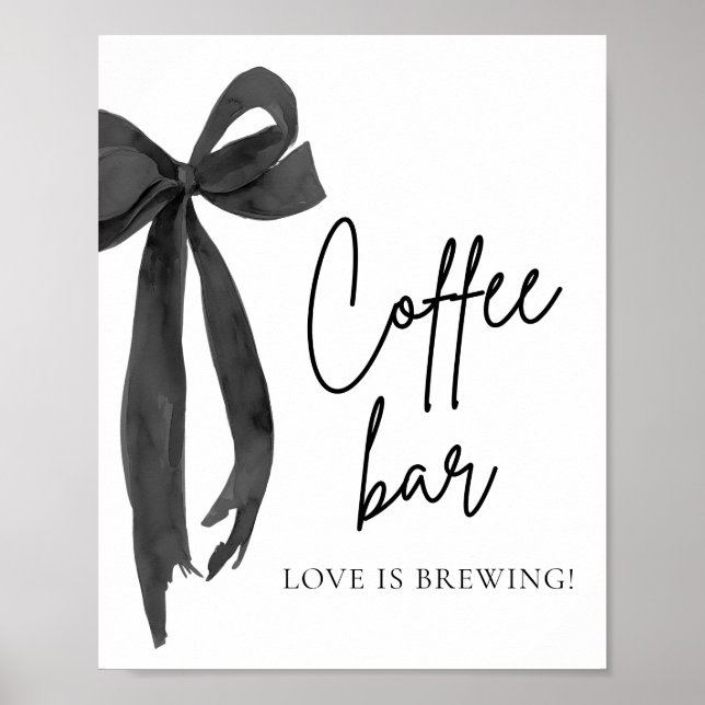 Watercolor Modern Black Bow Coffee Bar Sign (Front)