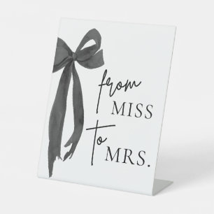 Watercolor Modern Black Bow From Miss to Mrs. Sign