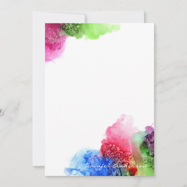 Watercolor Modern Blue Green Red Personalised Card (Front)