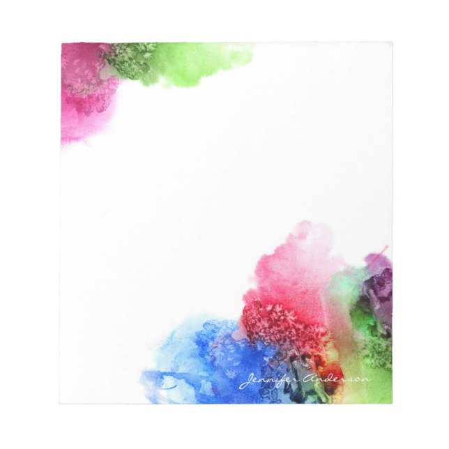 Watercolor Modern Blue Green Red Personalised Notepad (Front)